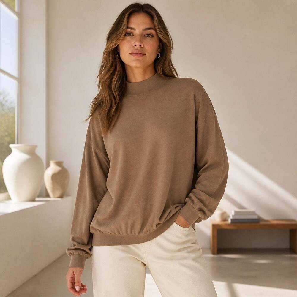 St. Croix Knits Expressly for Bauman's Little Rock Mock Neck Sweater L Brown